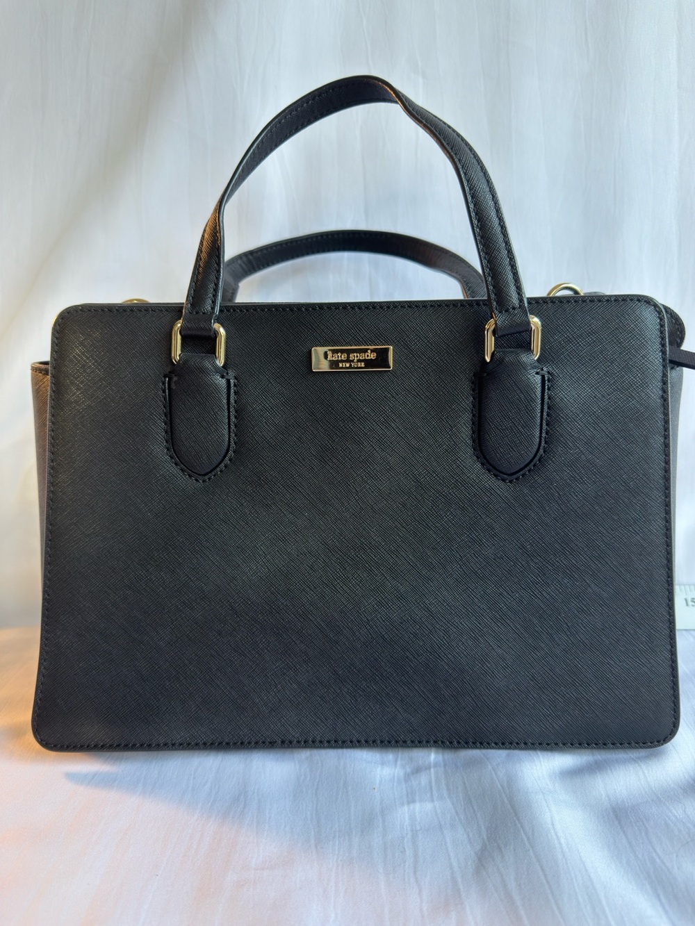 kate spade black structured saffiano satchel with gold hardware
